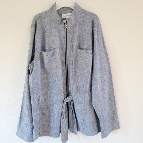 Calvin Klein | Jackets & Coats | Calvin Klein Linen Blend Chambray ...